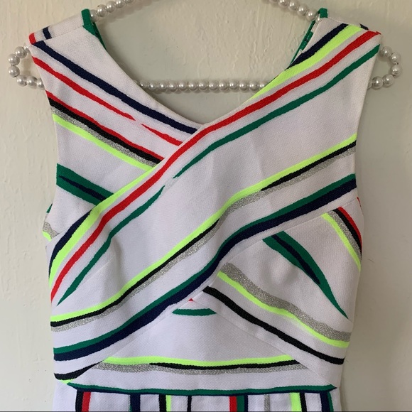 Milly Neon and Shimmer Stripe Deep V Back Dress - Picture 3 of 9